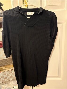 OXKNIT Men's Black Ribbed Polo Shirt